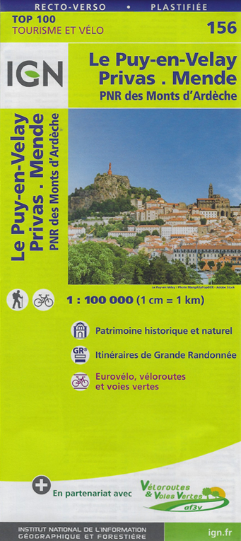 Carte IGN n°156 - Le Puy-en-Velay, Privas, Mende