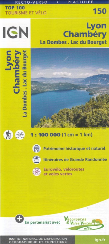 Carte IGN TOP 150 - Lyon, Chambéry, La Dombes, Lac du Bourget