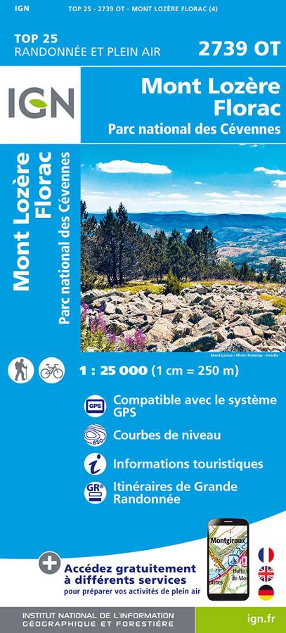 Mont Lozère - Florac - Carte IGN TOP 25